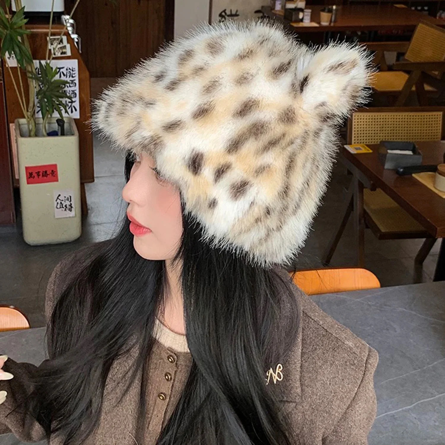 Fur Bucket Hats Women Plush Leopard Print Teddy Bear Hat Thick Autumn Winter Lady Fashion Fisherman Cap Ear Protection 251013