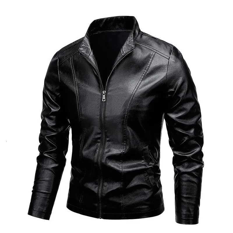 Autumn Winter Mens Standup Collar Imitation Leather Slim Loose Velvet Thickened Casual Locomotive JacketT251029