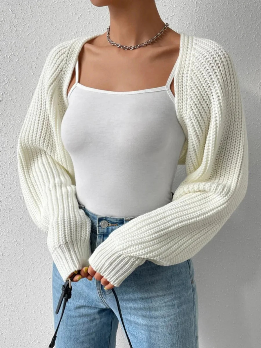 Women s Open Front Cropped Cardigan Long Sleeve Solid Color Ribbed Knit Shrug Sweater Bolero Tops 251029