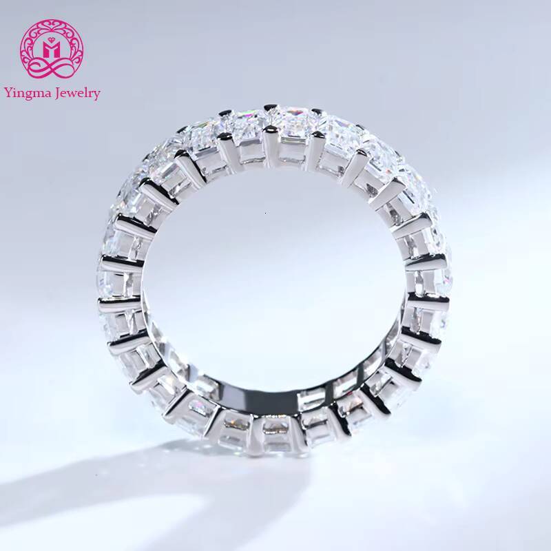 Fine Jewelry Men Women Ring 9K 14K 18K Solid White Gold 3x5mm Emerald Cut Moissanite Eternity Band Ring for Wedding Engagement