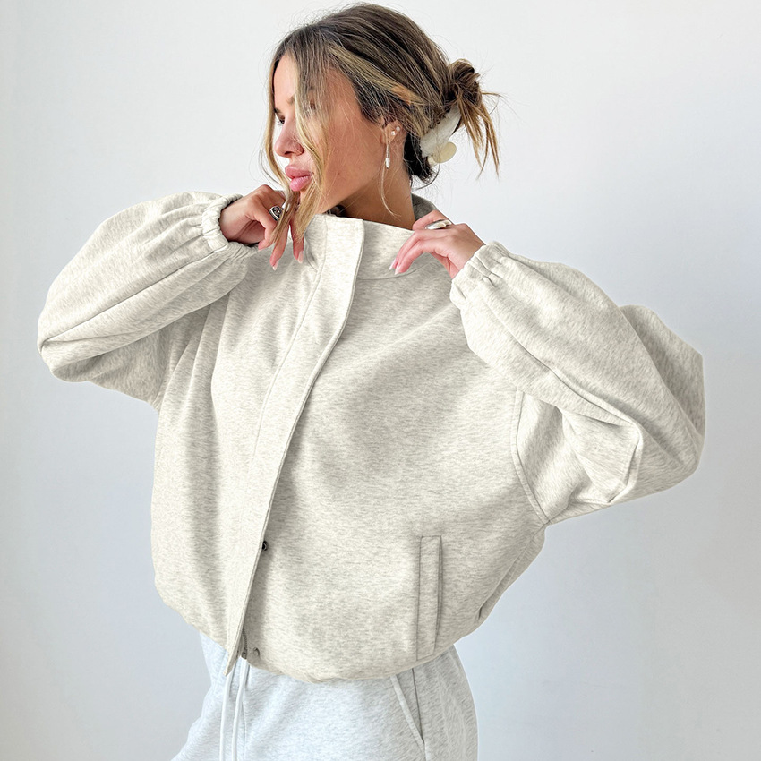 High quality luxury new style for autumn and winter simple and fashionable short jacket stand up collar sweatshirt jacket women's design sense te