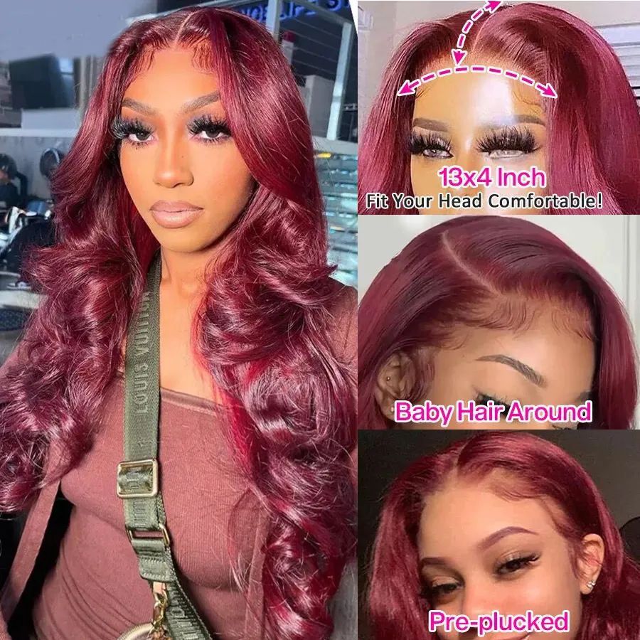 Burgundy 99J Body Wave Lace Front Human Hair Wig HD Transparent Lace Frontal Wigs Brazilian Red Colored Wigs for Women