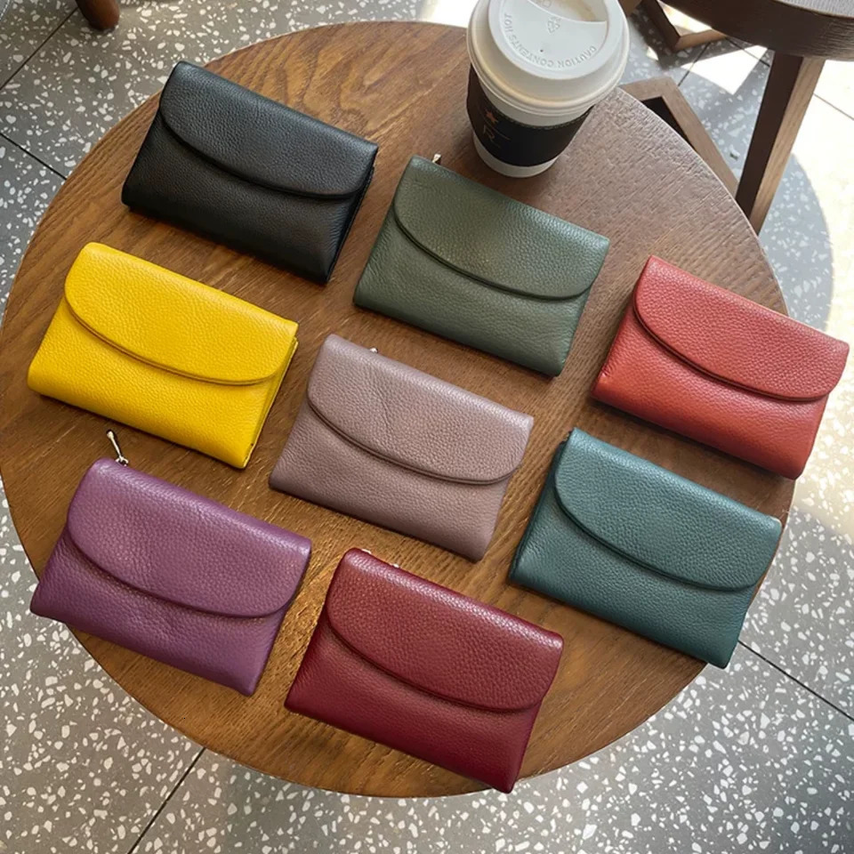 Short Wallets for Women Genuine Cow Leather Fashion Coin Purse Soft Cowhide Wallet Card Holder Fashion Solid Color Handbag 251029