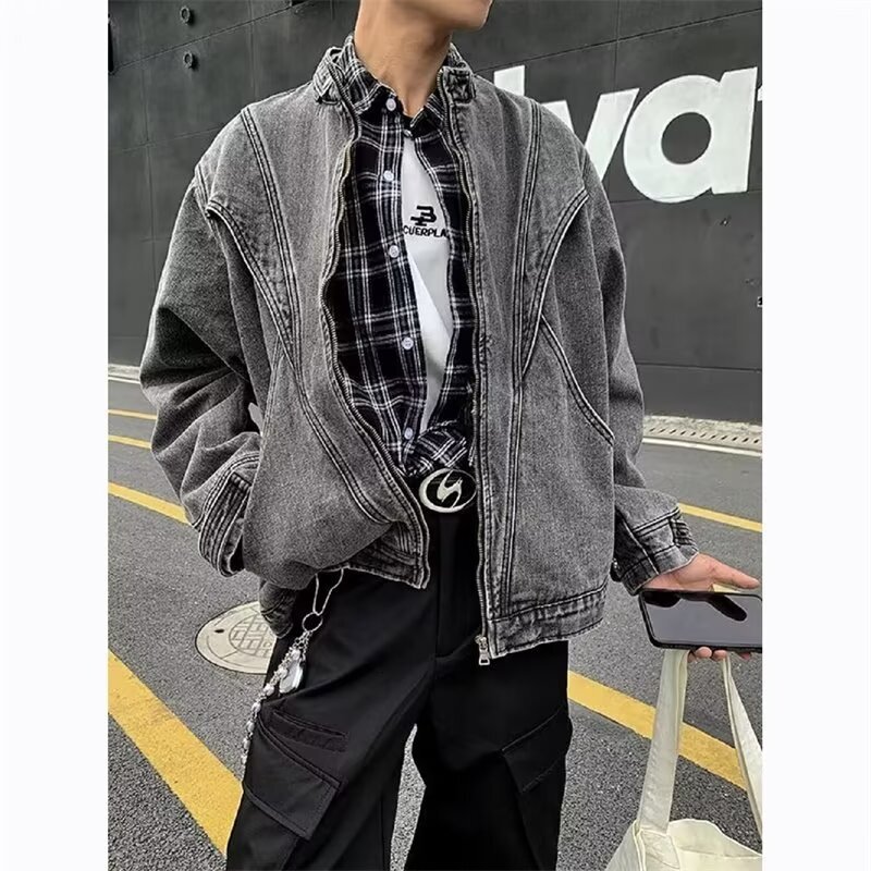 American High Street High-end Design Patchwork Workwear Denim Jacket Designer Jacket For Men Loose Versatile Casual Jacket