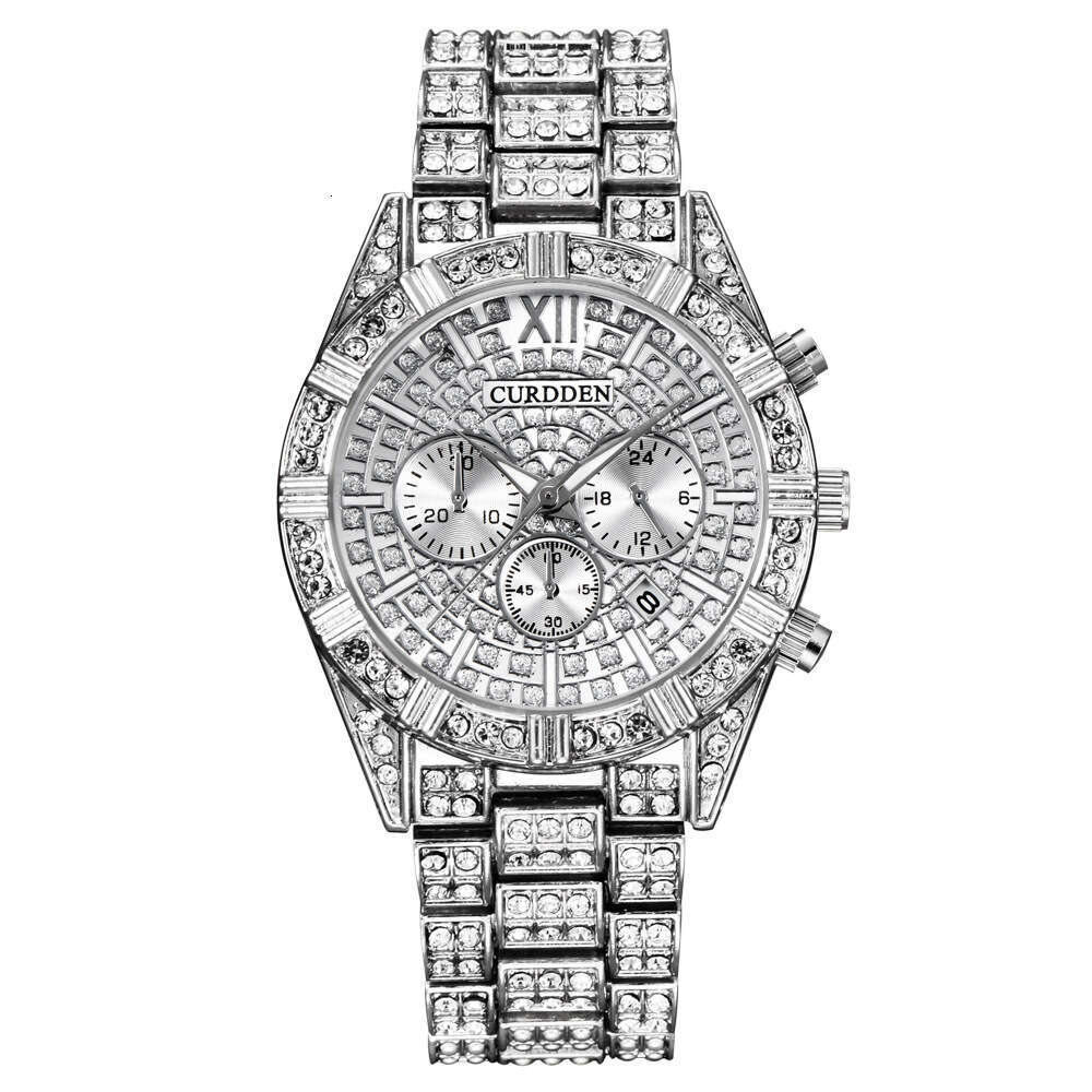 Brand Diamond-Studded Men's New Hip-Hop gold Calendar Quartz Watch for Men