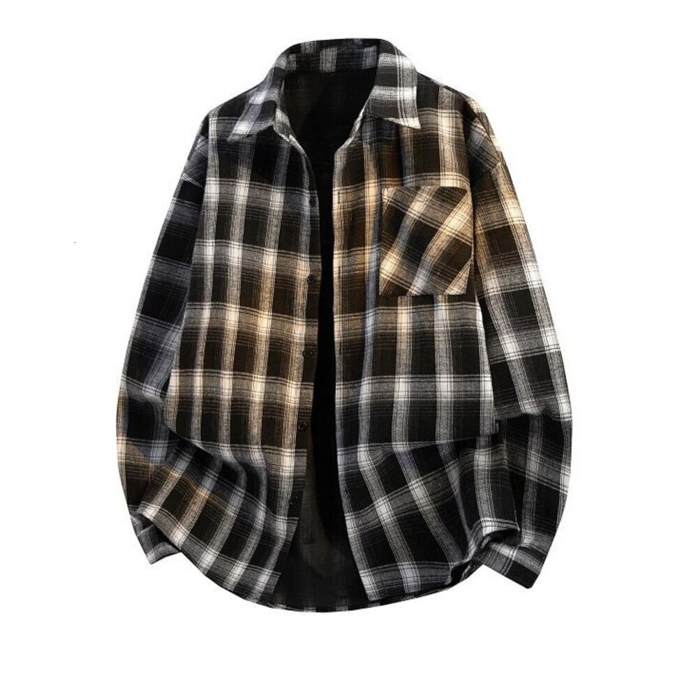 Autumn Fashion PC Fashion Loose Fit Live Plaid Shirt Men's Trendy Versatile Top Shirt Jacket