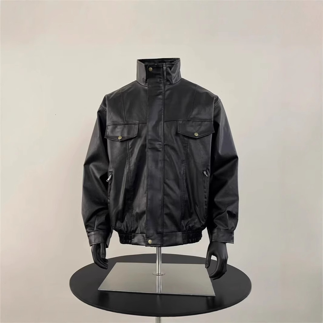 Motorcycle Jacket PU Leather Coat Men's Casual Short Designer Jacket Spring Autumn High-end Pilot Collar Leather Jacket