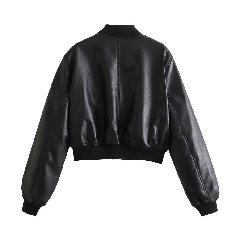 Autumn and Winter Womens Fashion Versatile Short Motorcycle Faux Leather Pilot Jacket Coat Leather Coat 251029