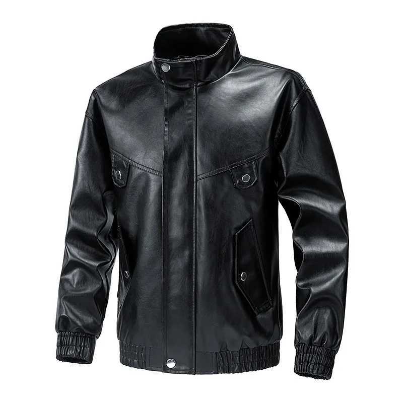 Men Stand Collar Jacket New Spring Autumn Pu Leather Jacket Fashion Motorcycle Causal Coat Mens Moto Biker Leather CoatT251029