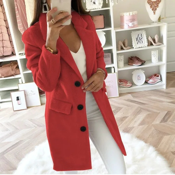 Fashion Wool Blends Women Winter Outerwear Ladies Coats Turn Down Collar Long Sleeve Double breasted Woolen Coat for Women 251029