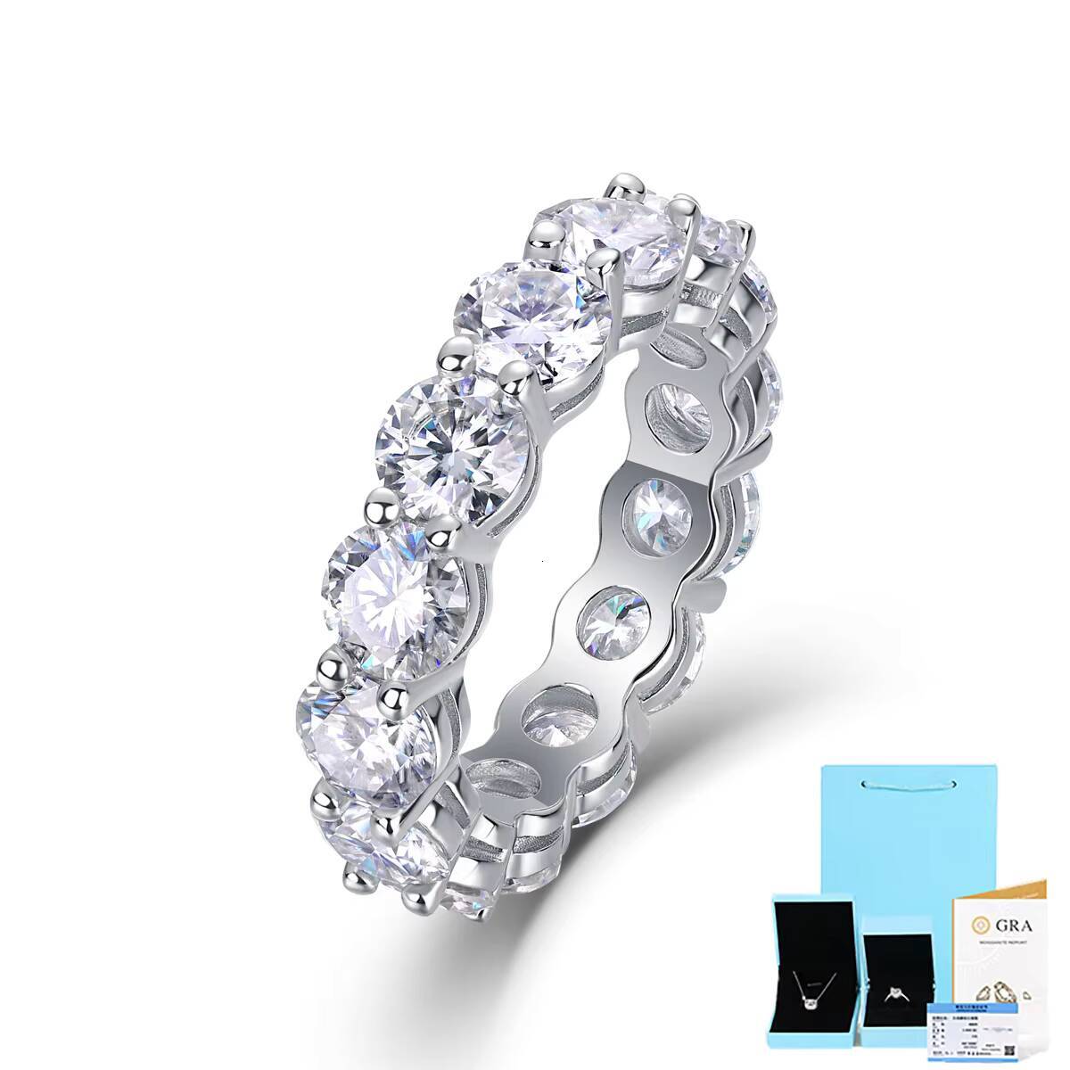 Gra Certified Moissanite Diamond Ring 925 Sterling Sliver Iced Out Hip Hop Tennis Eternity Band Cuban Link Fine Jewelry