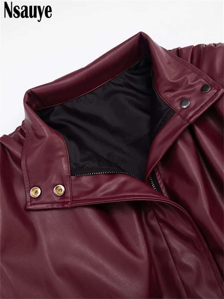 Nsauye Casual Y2K Streetwear Night Club Sexy Faux PU Leather Mini Jackets Coat Women 2025 Fashion Biker Jacket Tops Winter 251029
