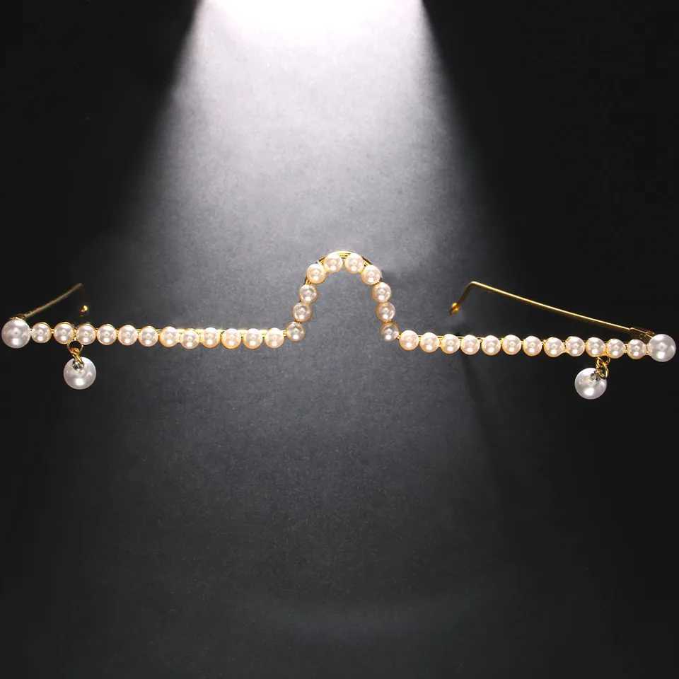 Trendy Pearl Eyeglass Frame for Women Personalized Frameless Pearl Pendant Glasses Makeup Ball Party Face Jewelry AccessoriesW251029