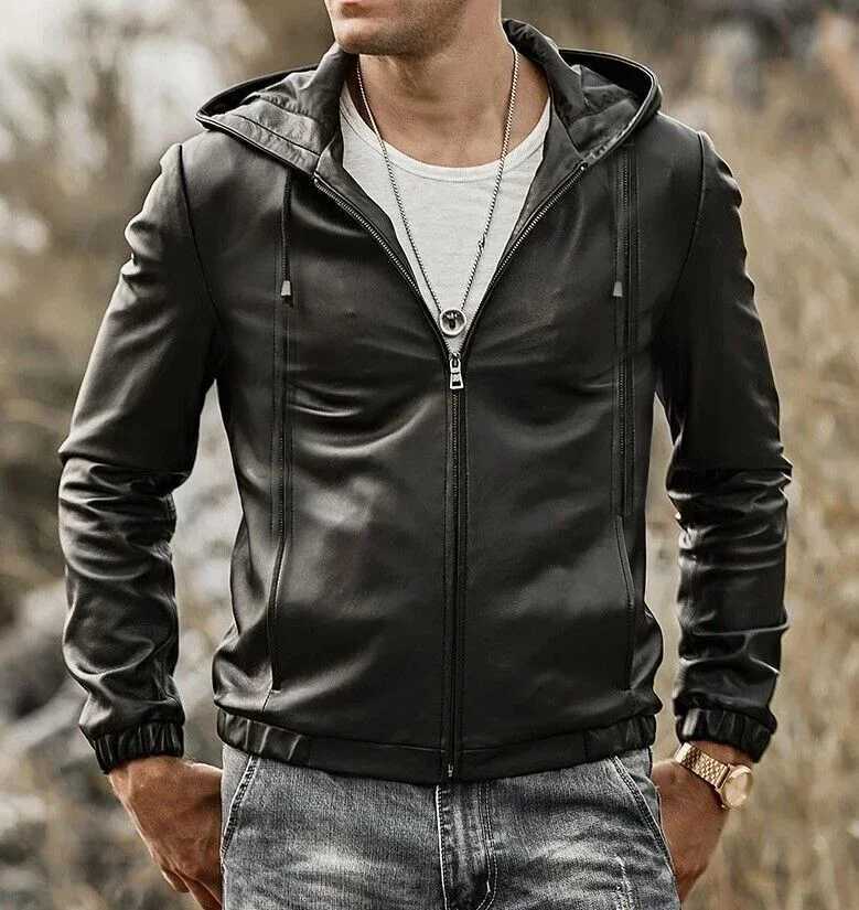 Casual Motorcycle PU Jacket Mens Autumn Fashion Leather Jackets Male Slim Hooded OutwearT251029