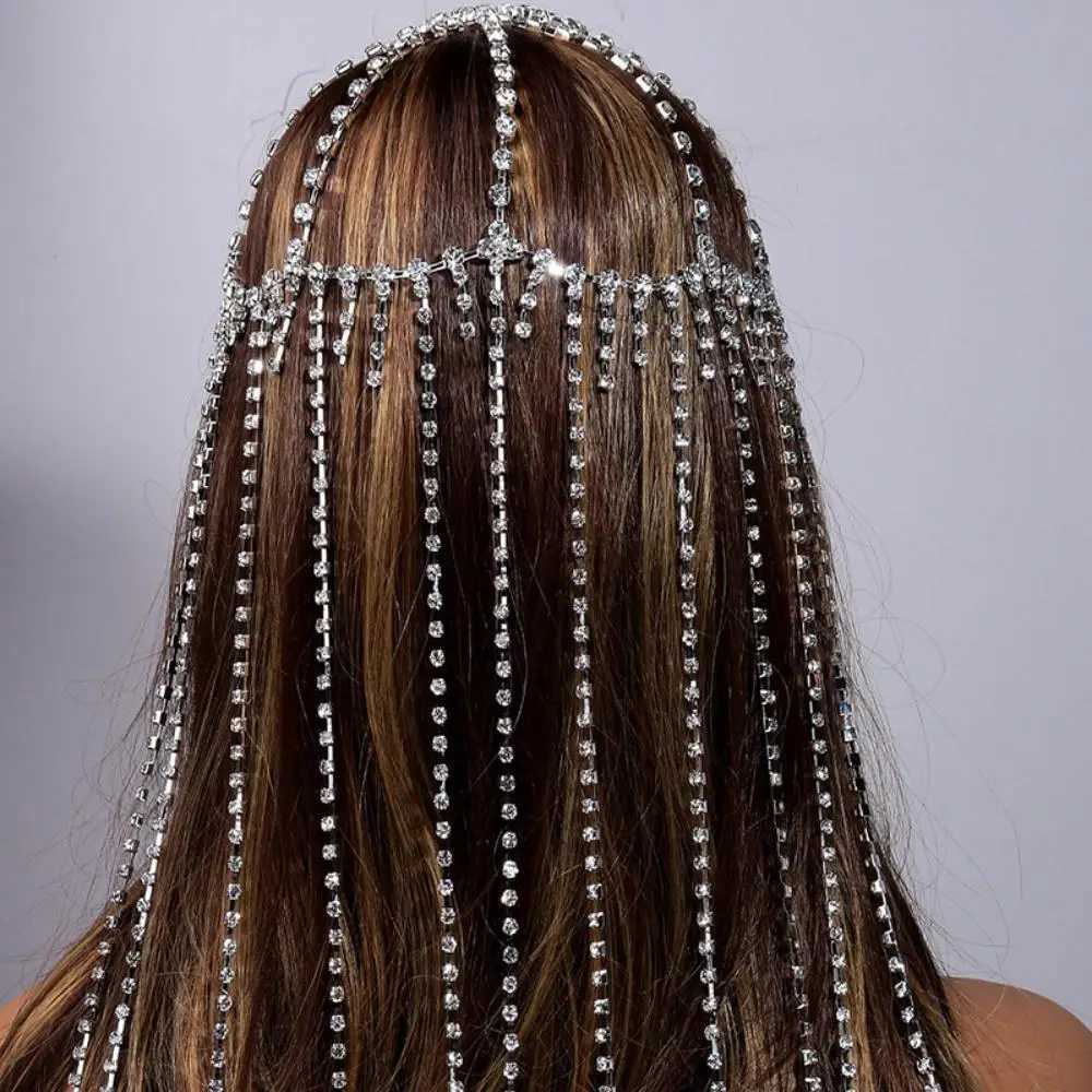 Charming Crystal Tassel Headpiece Chain Hat Stage Performance Jewelry Long Multilayer Rhinestone Hair Chain Tiara NightclubW251029