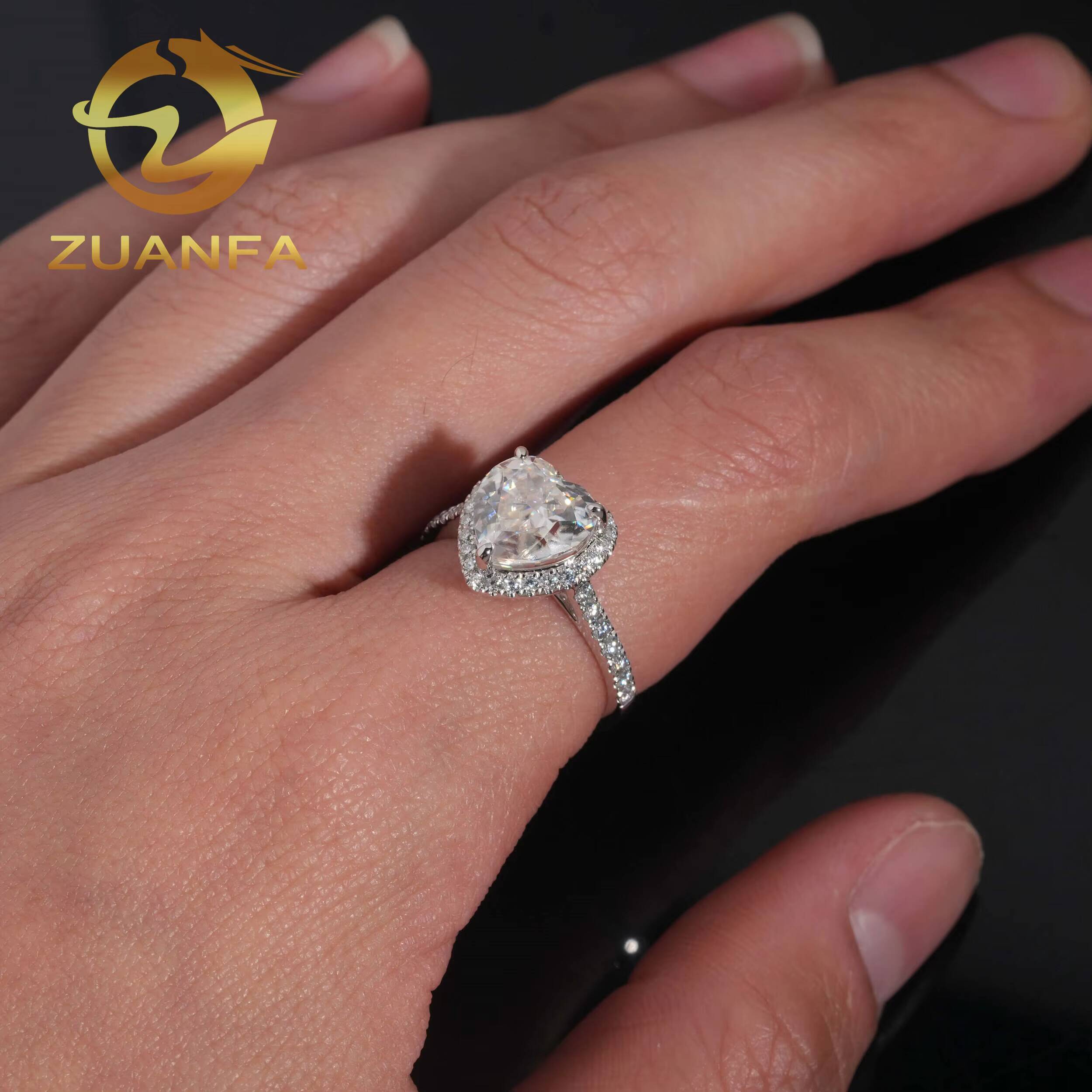 Solid 14K White Gold Moissanite Engagement Ring Heart Cut Iced Out Wedding Rings Hip Hop Ring Pass Diamond Tester