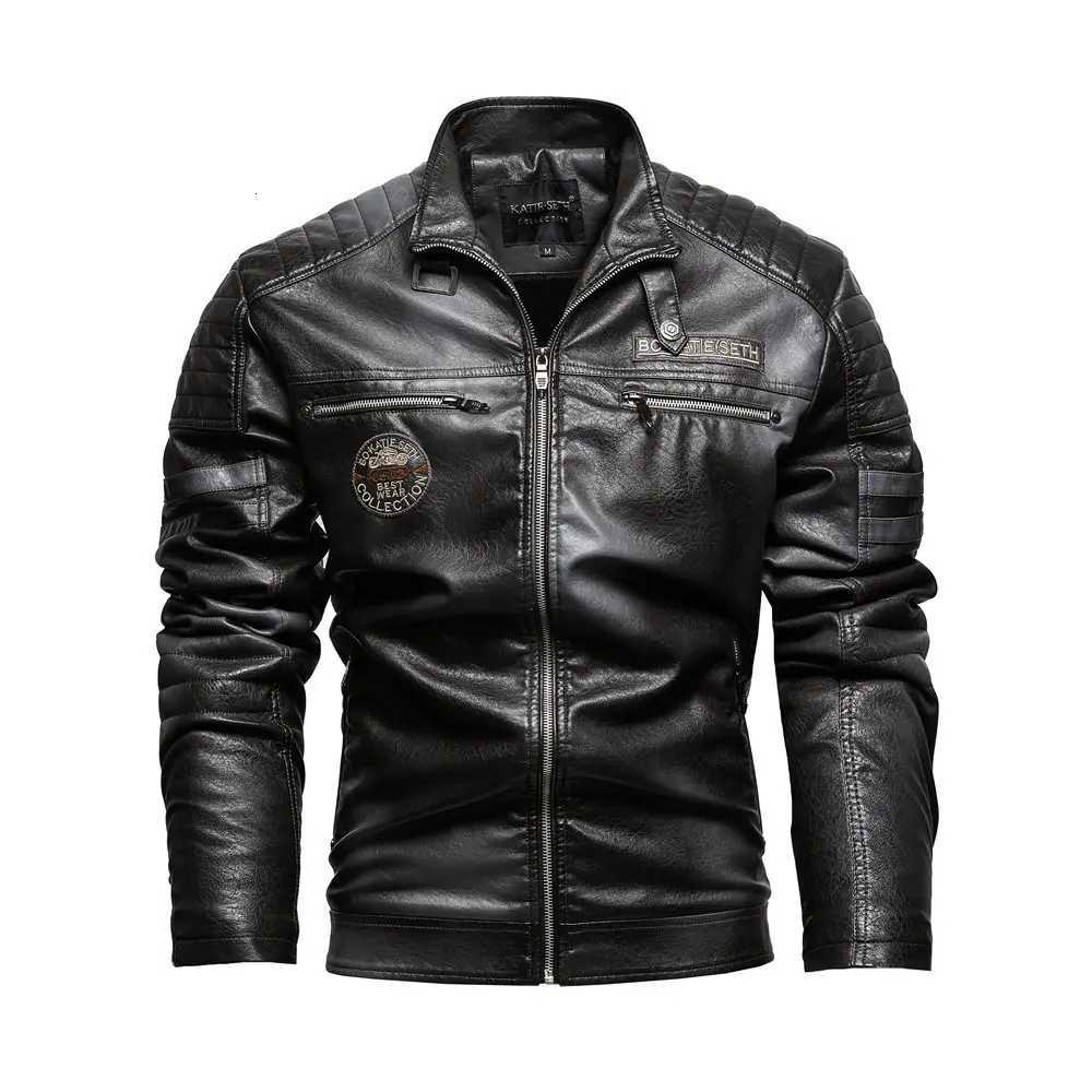 Leather Jacket Men Winter Fleece Motorcycle Faux Leather Jacket Windbreaker Coat Outdoor Jacket Mens Autumn and Winter CoatT251029