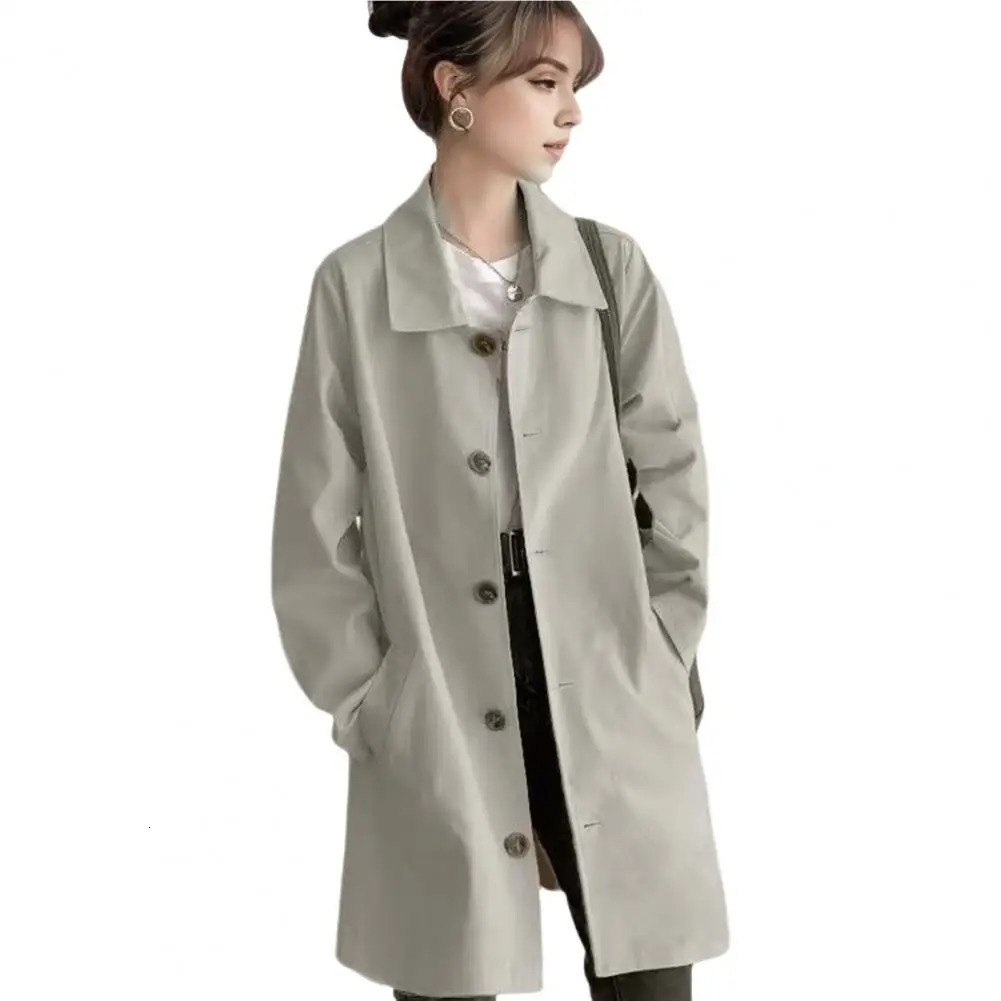Womens Mediumlength Korean Style Trench Jacket Loose Fit Solid Color Versatile Top For Spring Autumn Student Trendy Innerwear 251029