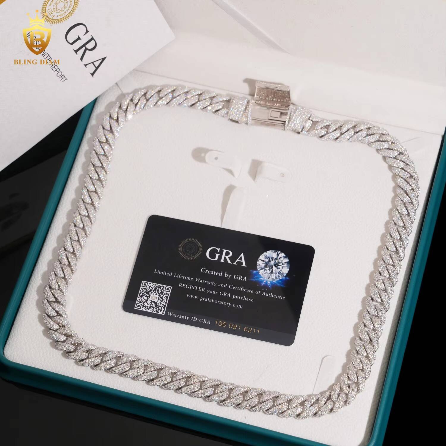 Wholesale 12mm Rock Jewelry Miami Iced Out Cuban Link Chain Moissanite in S925 Silver for Rapper Bracelets Necklace