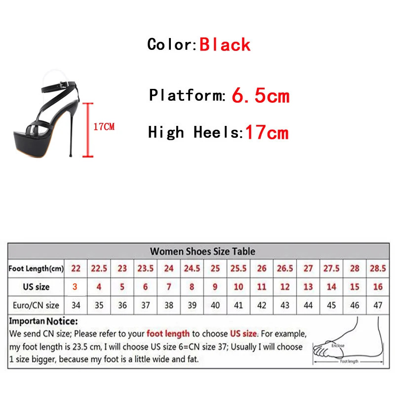 Liyke Summer Sexy 17CM Women Platform Sandals Fashion Open Toe Buckle Strap Super Thin High Heels Stripper Pole Dance Shoe Black 251029