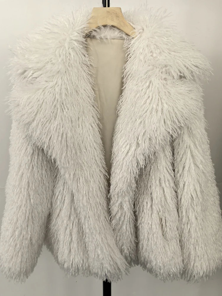 Aynaray Winter Women Faux Fur Jacket Solid Khaki Long Sleeve Thick Warm Outwear Fluffy Coat For 251028
