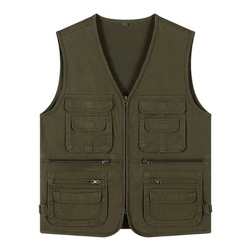 2024 New Fishing Male Casual Summer Big Size Cotton Sleeveless Vest With Many 6 Pockets Men Multi Pocket Photograph Waistcoat W251029