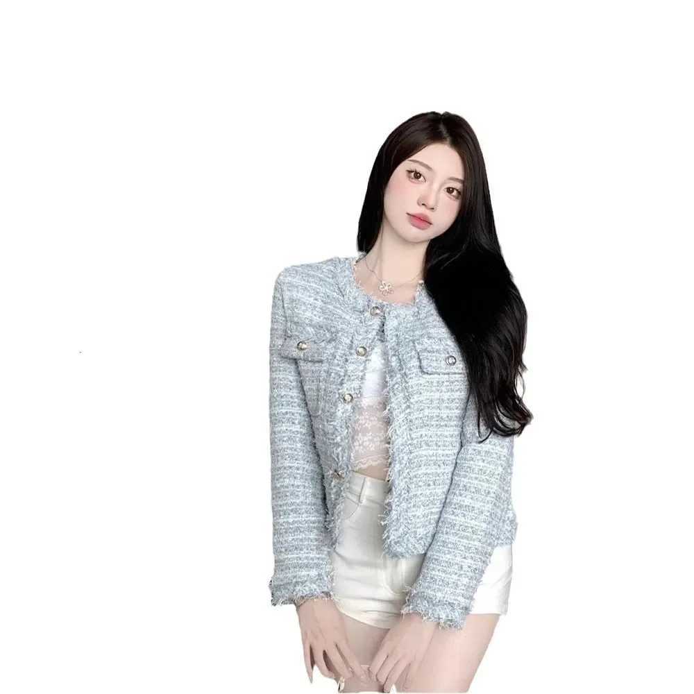Elegant French Style Tweed Jacket For Women 2024 Spring Autumn New Long Sleeve Cropped Top Crew Neck Outer Wear1 Y251105