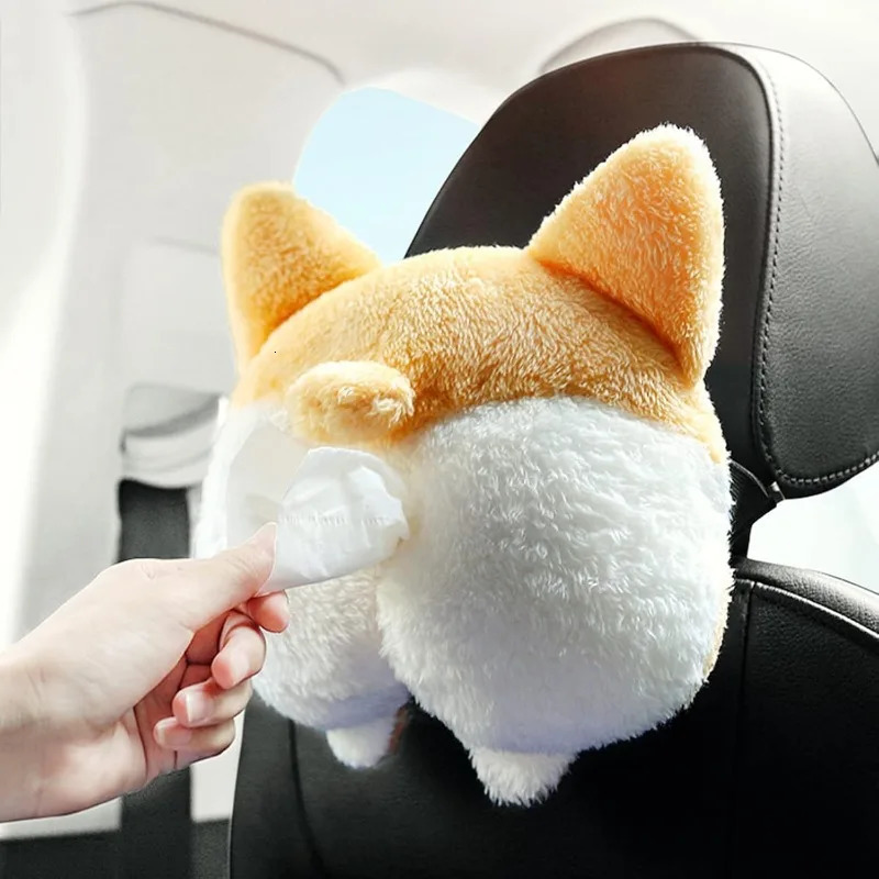 Soft Plush Car Tissue Holder Hanging Car Tissue Box Cover Organizer Cute Corgi Butt Shaped Tissue Holder Box 251029
