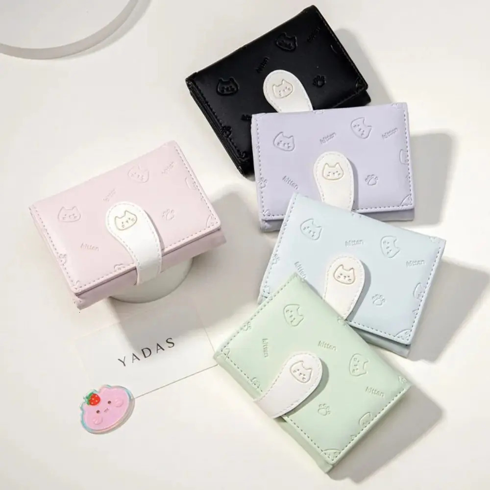Kitten Print Wallet 5 Color Money Bags Short Cute Small Purse Womens Student Card Holder ID Bag Card Holder Coin Purse 251029