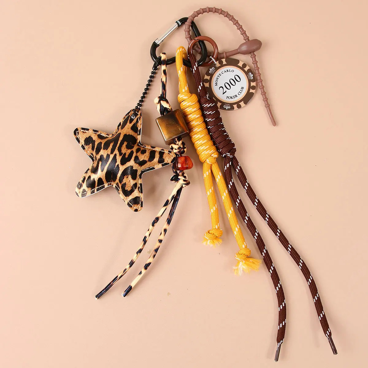 Fashion Leopard Starfish Keychain Cute Leather bag Charms Women Bag Ornaments Accessories Braided Rope Keyring 251029
