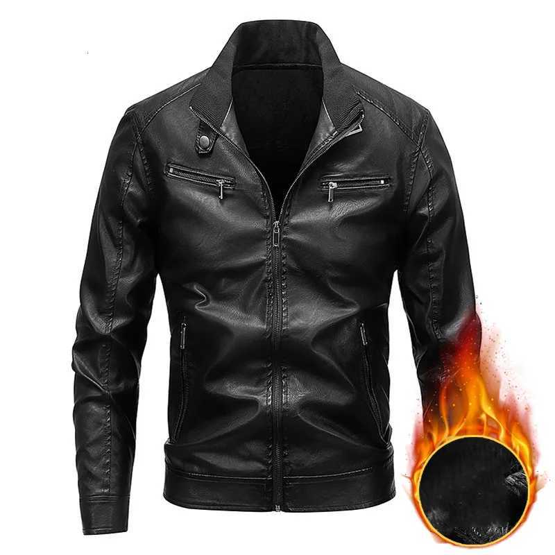 Autumn Winter Men Leather Coat Thicken Coldproof Motorcycle Punk Man Outerwear Stand Collar Long Sleeve Zipper Male JacketT251029