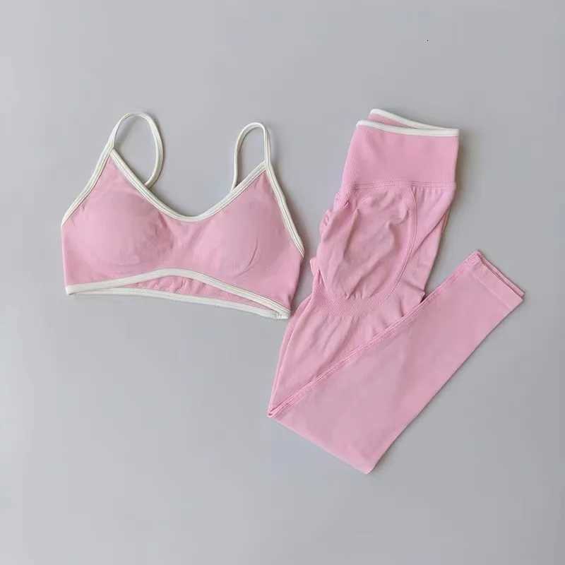 Womens Fitness Suit Strappy Contrast Color Patchwork Sports Shockproof Slimming QuickDry Nude Feel Pants Yoga WearXJ251029