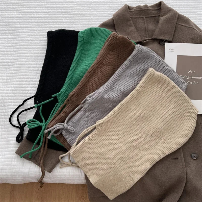Knitted Hooded Caps Winter Balaclava Hats Women Korean Style Outdoor Warmer Drawstring Onepiece Neck Collar Beanies Cap 251013