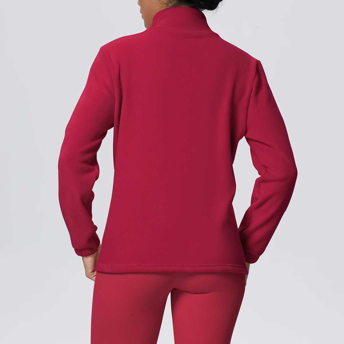 1 PC Winter Cycling and Skiing Keep Warm Long Sleeves Yoga Zipper Jacket With Pockets Solid Color High Neck Velvet Yoga ClothesXJ251029