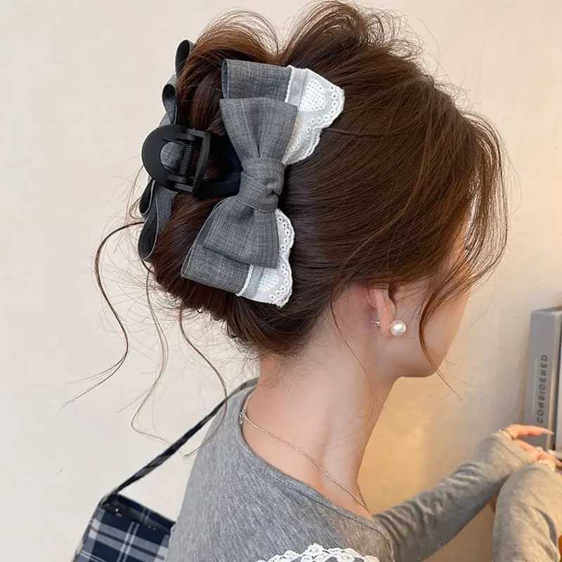 1pc Korean style fashionable denim bow clip new highend hair clip large shark clip headpiece at the back of the headW251028