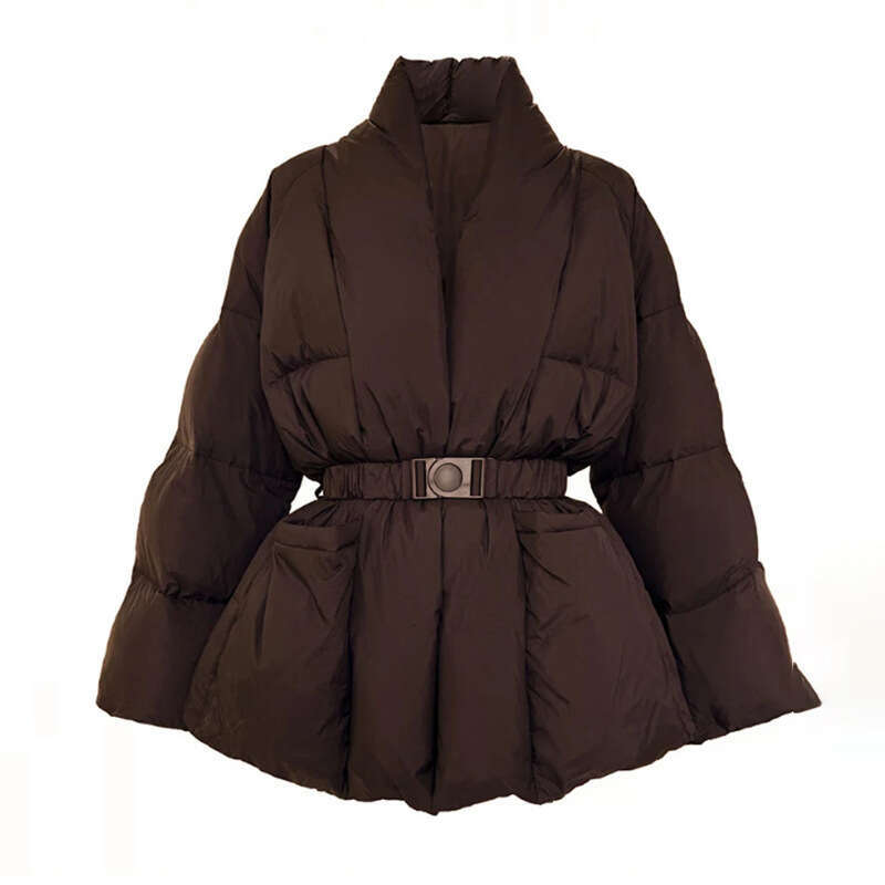 Cotton Padded Coat With Belt Long Sleeves Big Size Solid Warm Jacket 2024 Winter New Female Fashion Streetwear