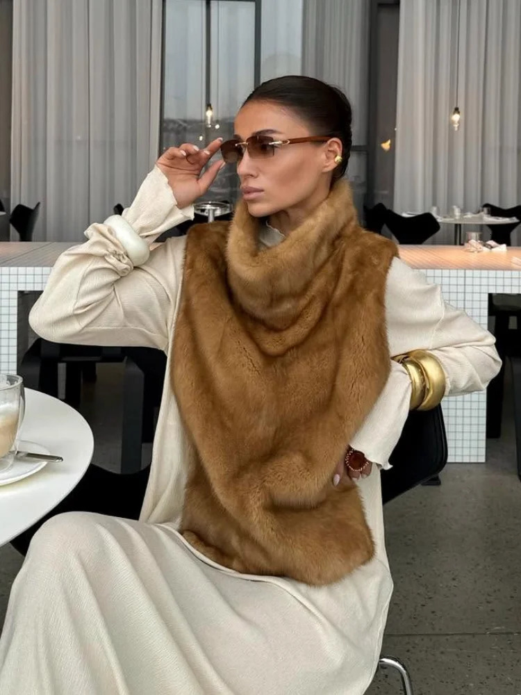 Fashion Womens Faux Fur Vest Sleeveless High Collar Waistcoat Casual Chic Streetwear Outerwear Ladies Fashion Winter 2025 Tops 251029