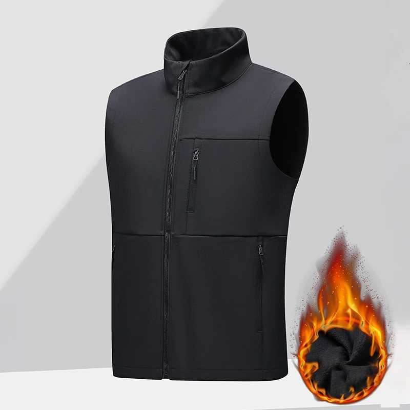 Soft shell thick vest mens autumn and winter work clothes plush jacket waterproof sleeveless windproof running sports vest W251029