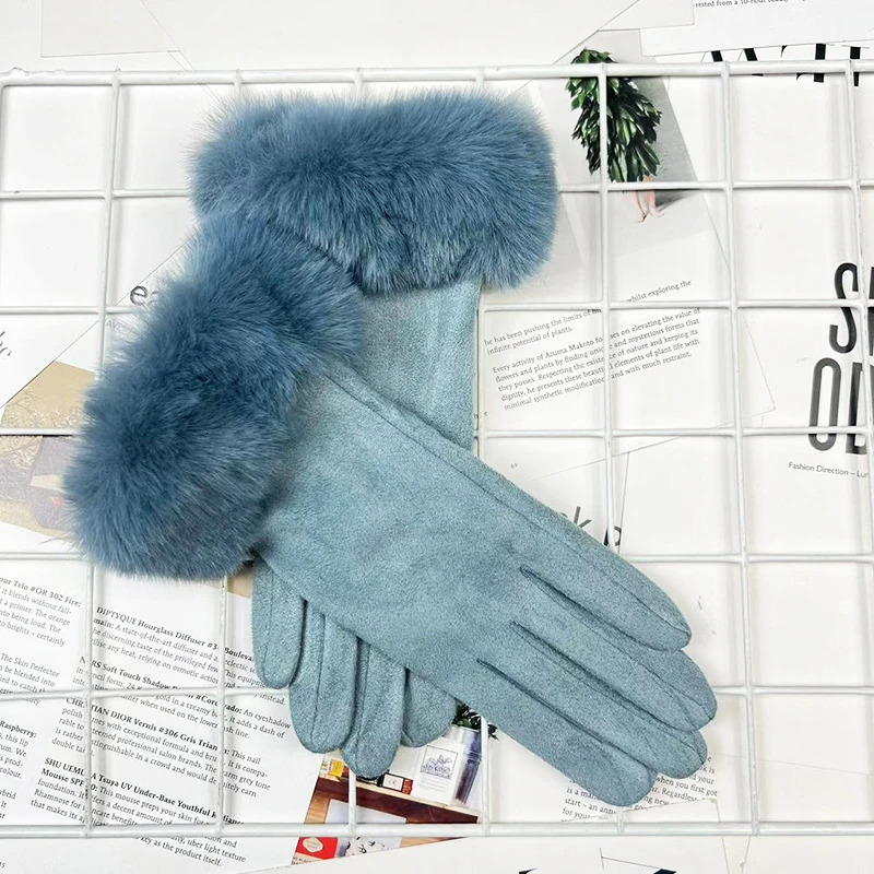 Winter Women Keep Warm Plus Velvet Touch Screen Thicken Plush Wrist Suede Gloves Solid Simple Elegant Soft Drive Cycling 251029