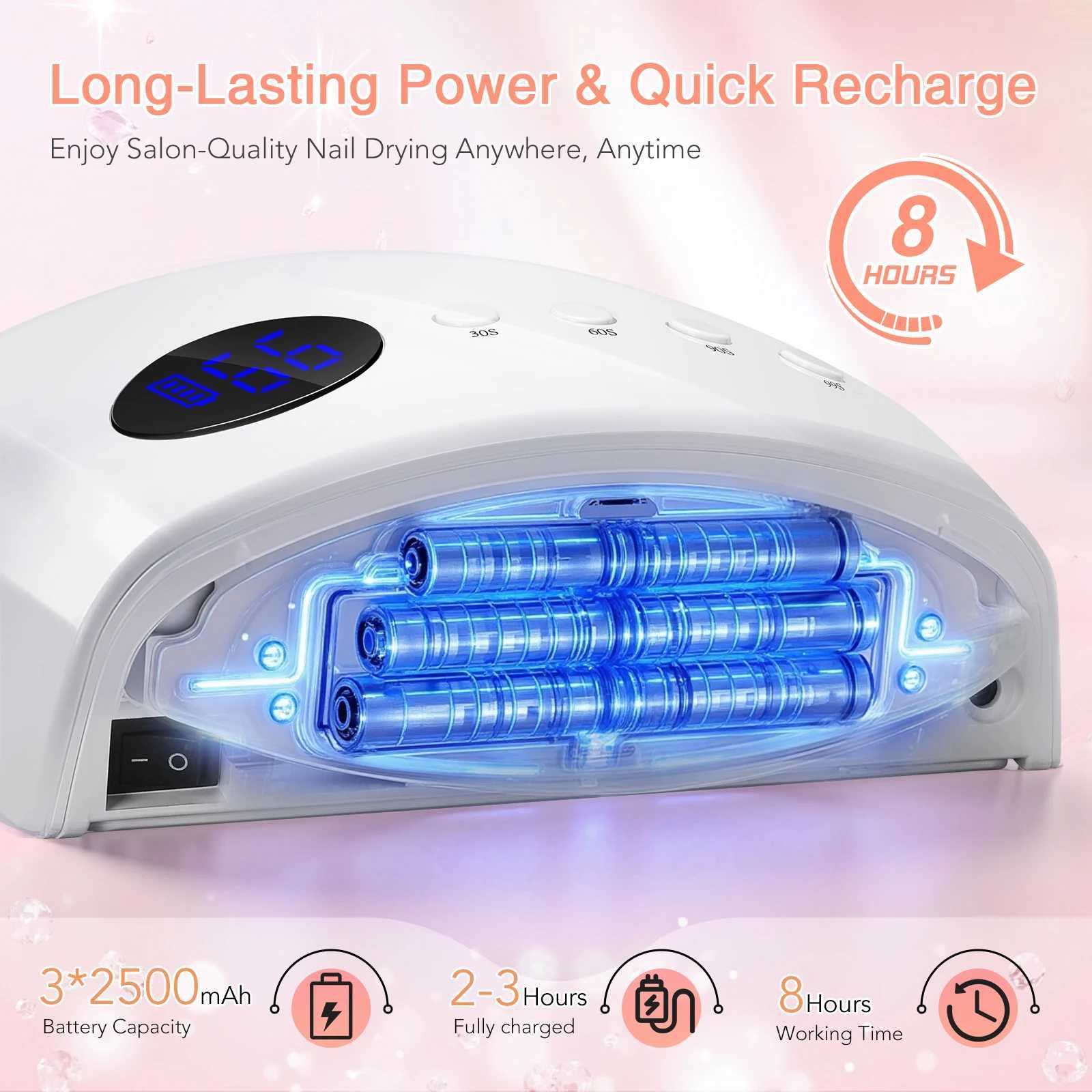 Cordless Rechargeable Nail Lamp with Handle 4 Timers Low Heat Mode Large Space UVLED Gel Dryer 2500mAh J251115