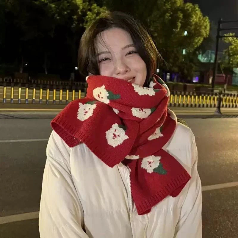 Winter Warm Scarf For Women Men Deer Elk DoubleSided Knitted Scarves Fashion Versatile Woolen Shawl Girls Christmas Present 251029
