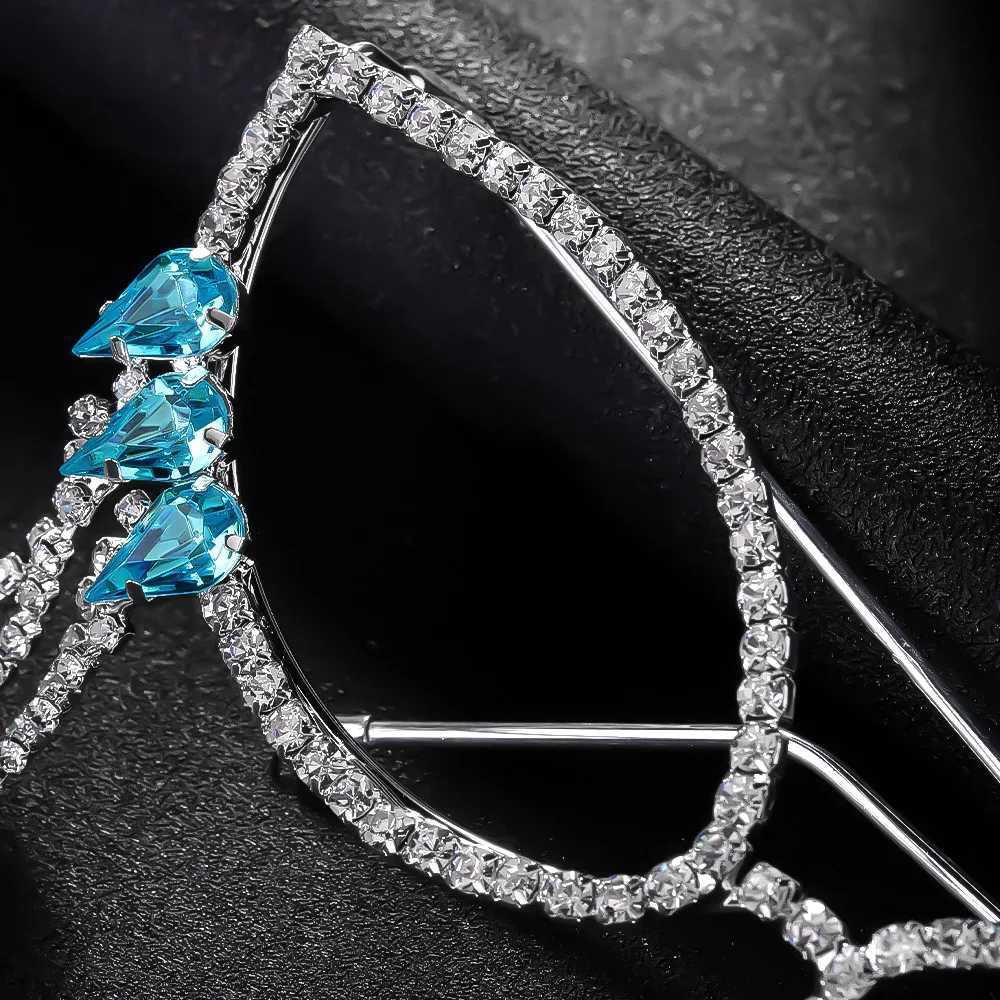 Stonefans Blue Crystal Rhinestone Glasses Frames Jewelry for Women 2024 Fashion Tassel Chain Glasses Frames No lenses W251029