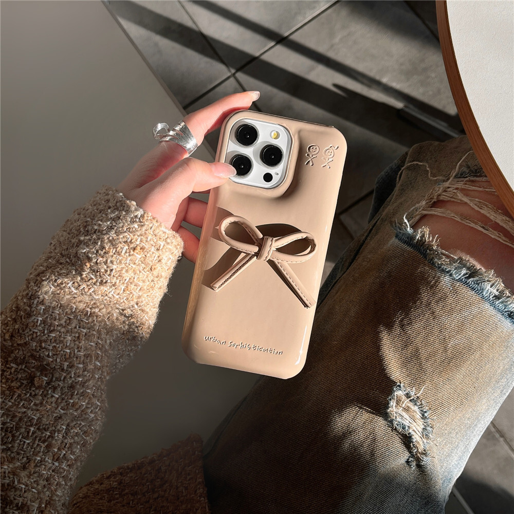 Niche Leather Bowknot Phone Case Compatible with iPhone 17/16/15 Pro Simple Shockproof iPhone 14/13