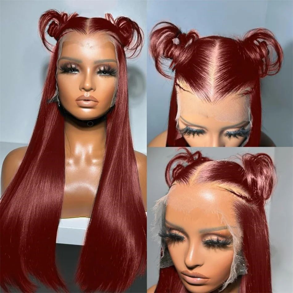 Bone Straight, Deep Wave Patterned HD Lace Frontals for Full Head Coverage | Rich Burgundy Shade