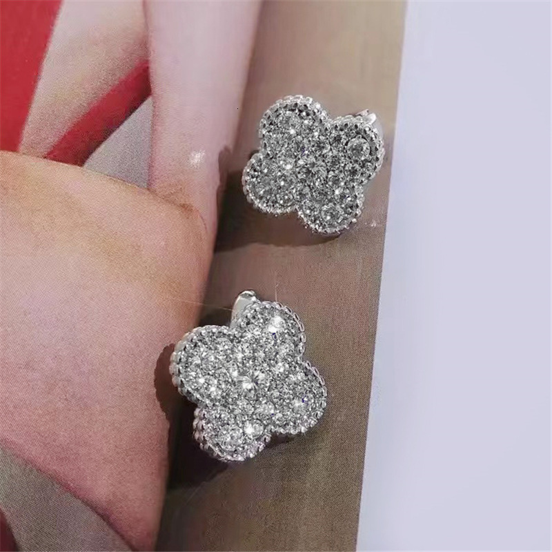 Korean Fashion Four-leaf Clover Zircon Pendant Earrings Temperament women Drop Earrings auricular girl needling Ear Jewelry 241024