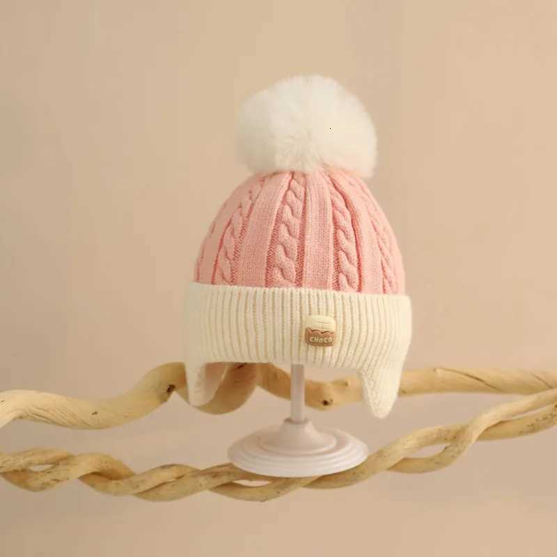 1 Piece Warm Baby Beanie for Boy Girl Beige Coffee Color Cartoon Flap Crochet Bonnet for Toddler Autumn Winter Knitted Hat251028