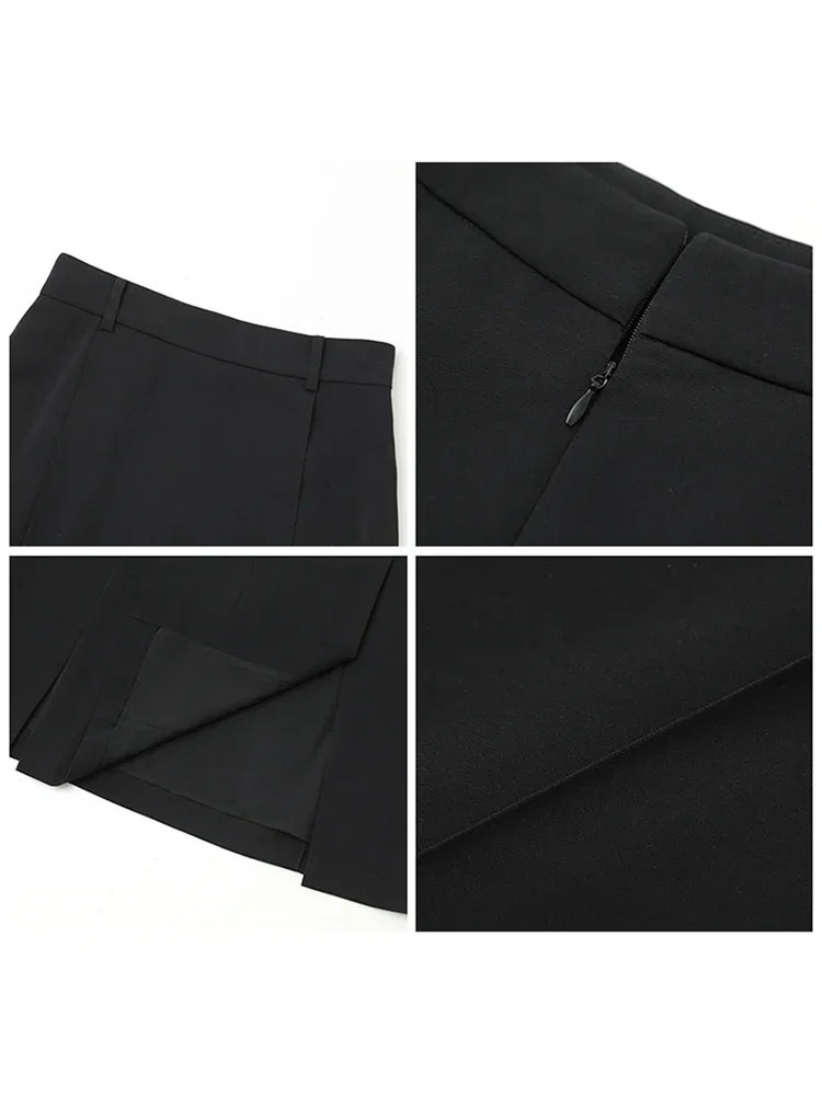CHIC VEN Womens Skirts Loose High Waist Pleated Straight Tube Skirt Slit Black Female Clothes Office Lady Autumn Winter 2024 251028
