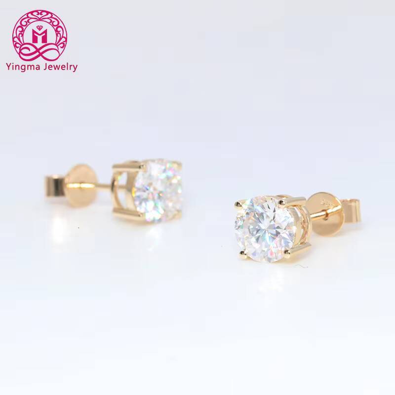 Fashion Jewelry One Carat Silver Earrings 925 Sterling Stud 14k Yellow Gold Diamond Moissanite Gold Earrings for Women