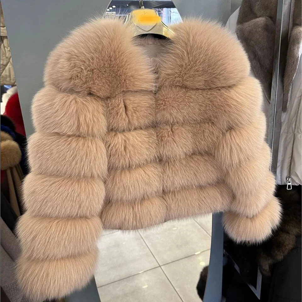 QUEENTINA Fox Fur Coat Real Winter WomenS Fashion Brown 2025 Leather And Skin Clothing Natural In Coats Jackets Outerwear 251029