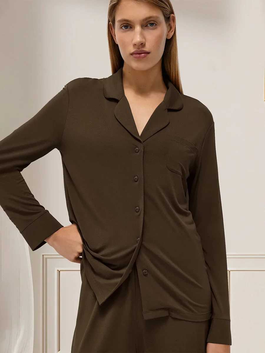 Blubelle Womens Long Sleeved Long Pants Pajama Set Autumn New Cardigan Pajamas Solid Color Comfortable Home Wear SetsT251029